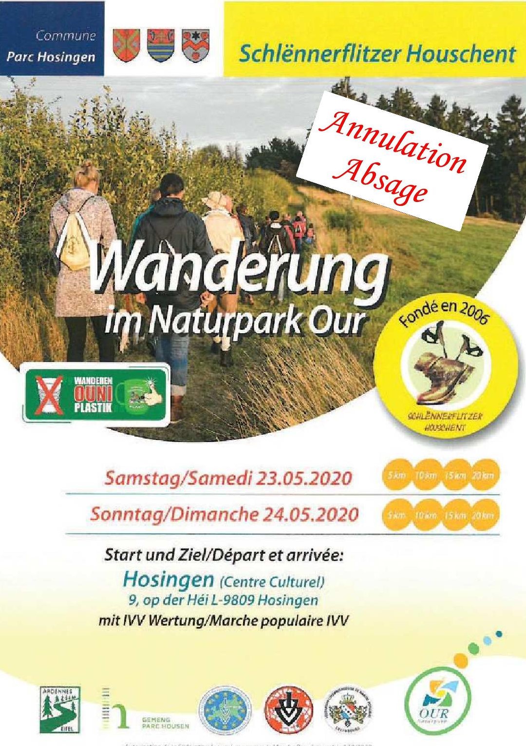 ANNULATION/ABSAGE HOSINGEN FLMP IVV WANDERUNG 